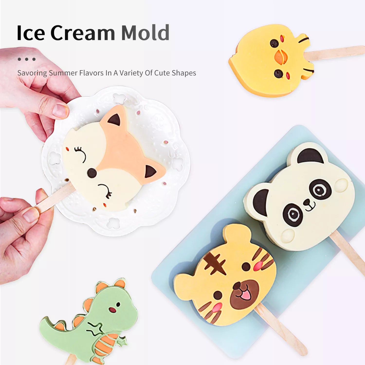 2-Cavity Cartoon Animal Ice Cream Silicone Mold
