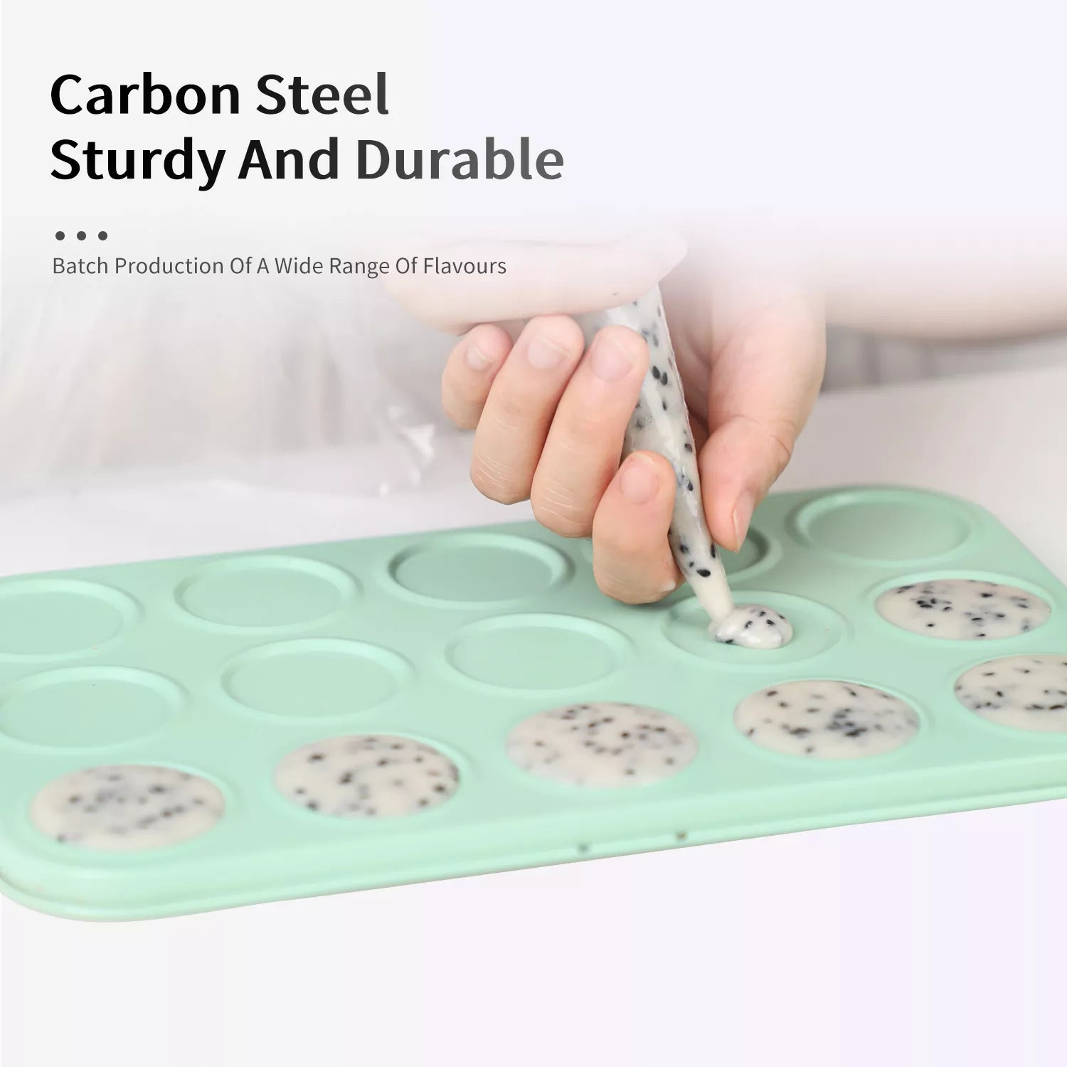 15-Cavity Green Macaron Biscuit Carbon Steel Baking Pan