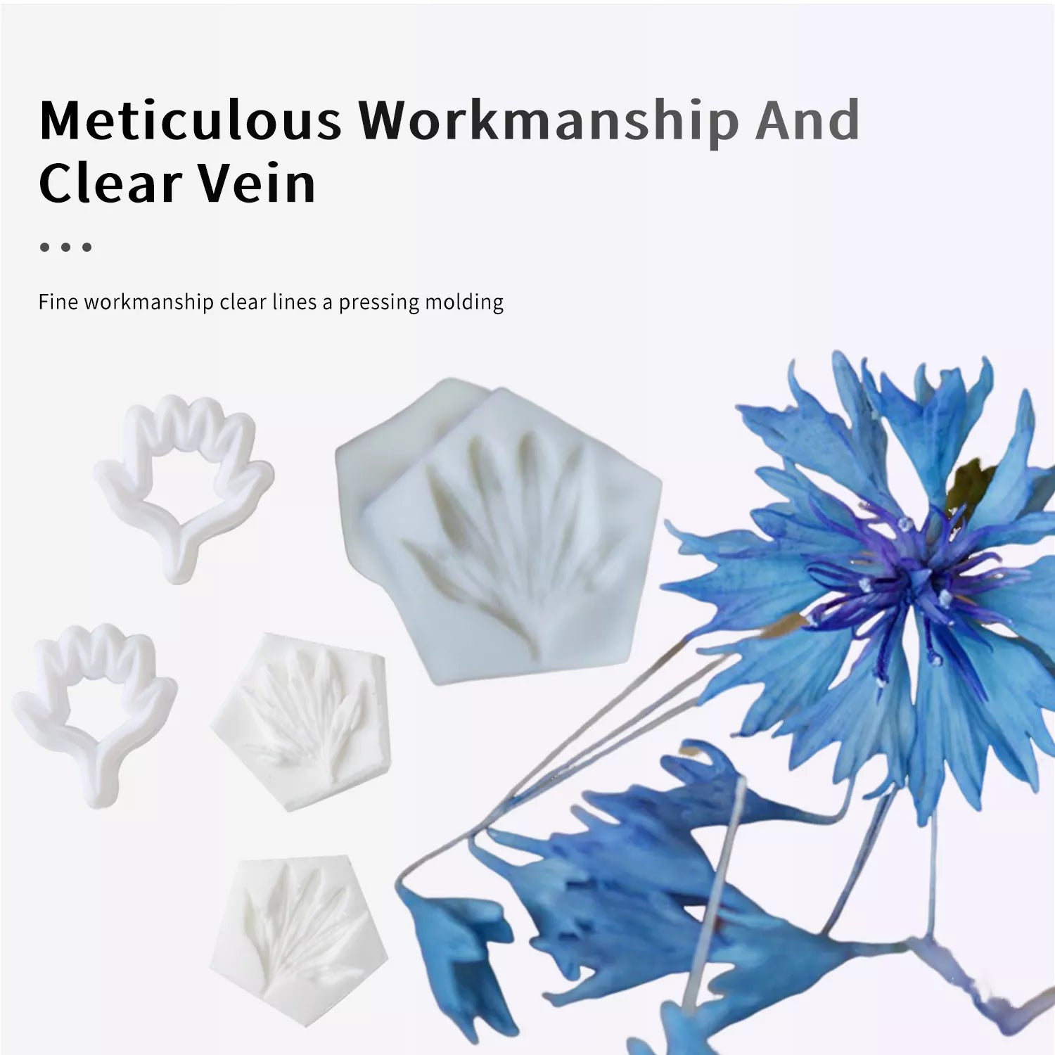 Realistic Cornflower Petal and Leaf Sugar Paste Cutting And Embossing Silicone Mold Set