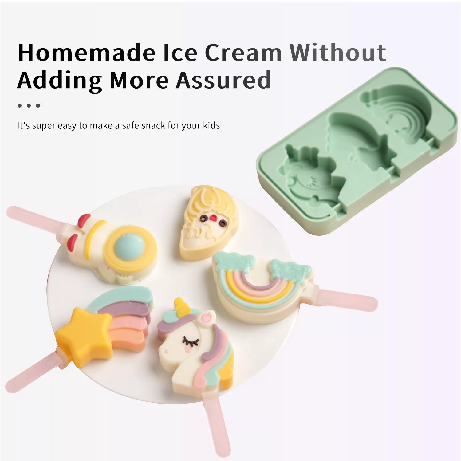 3-Cavity Cartoon Animal Ice Cream Silicone Mold