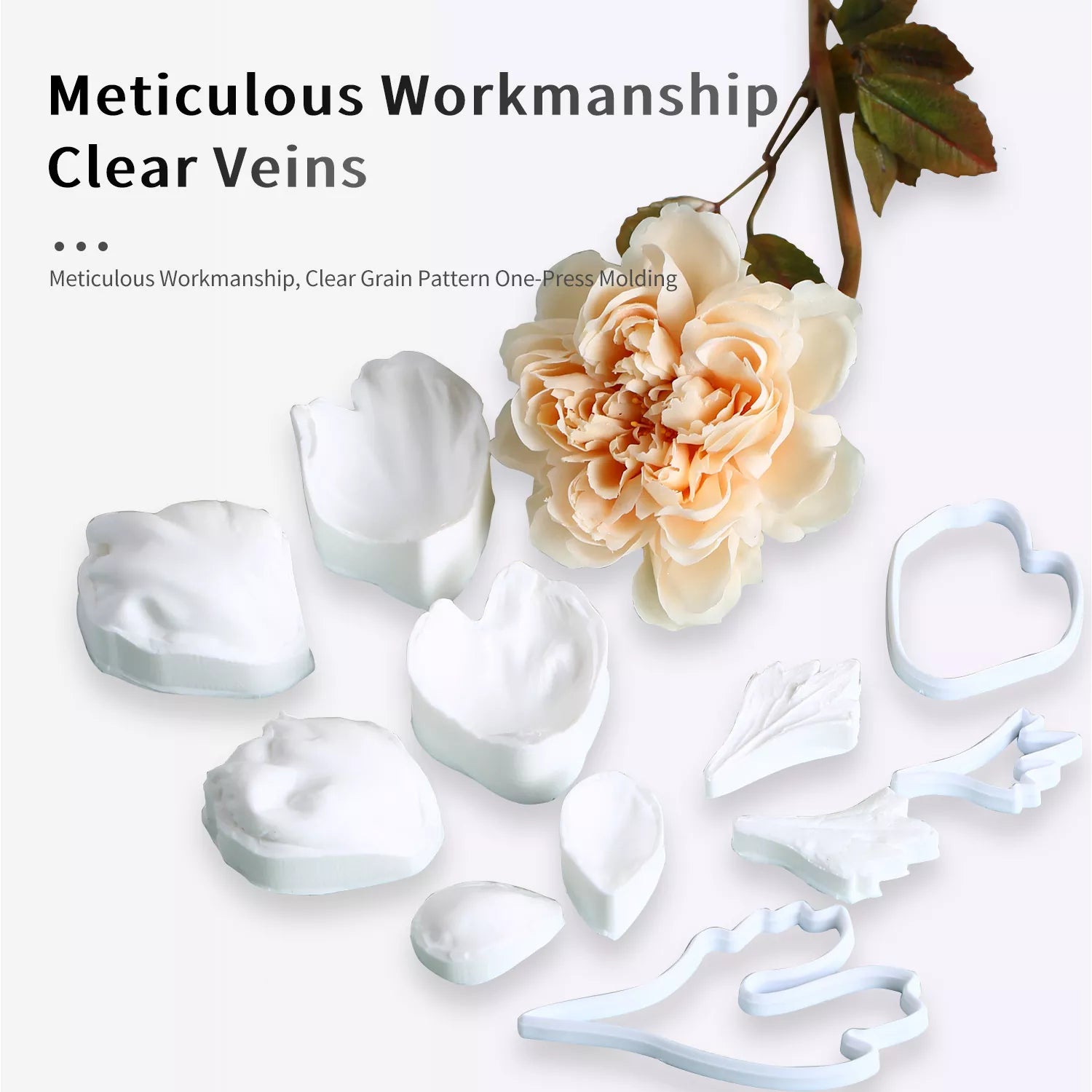 ZZJ0091 Realistic Peony Sugar Paste Cutting And Embossing Silicone Mold Set