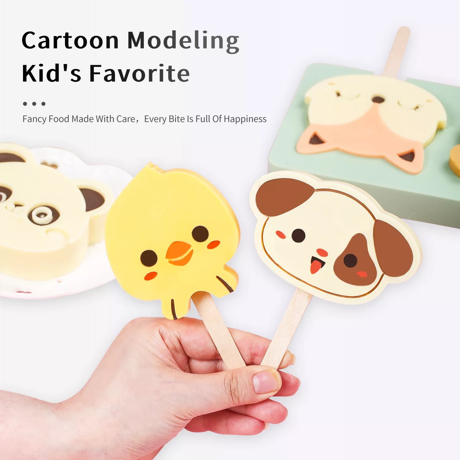 2-Cavity Cartoon Animal Ice Cream Silicone Mold