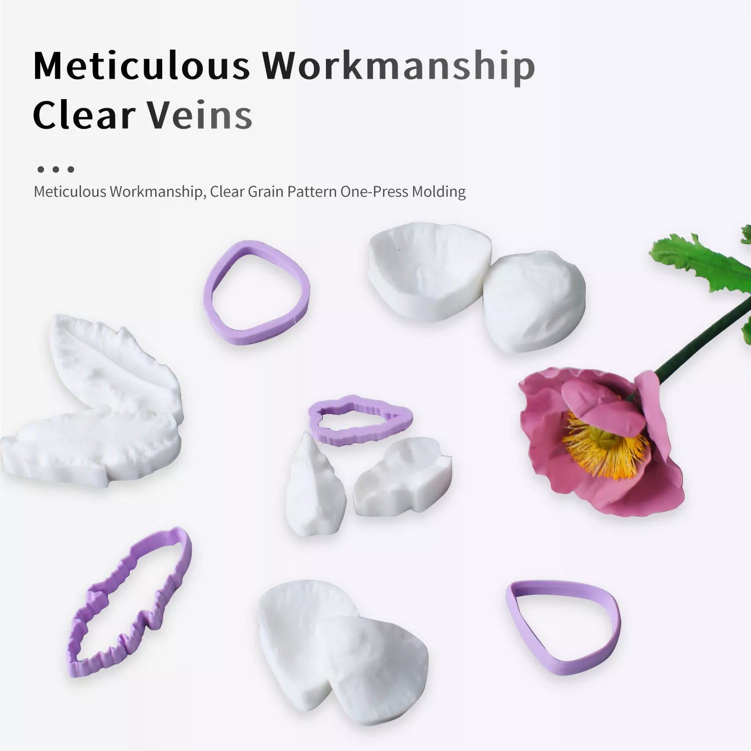 Realistic Poppy Sugar Paste Cutting And Embossing Silicone Mold Set