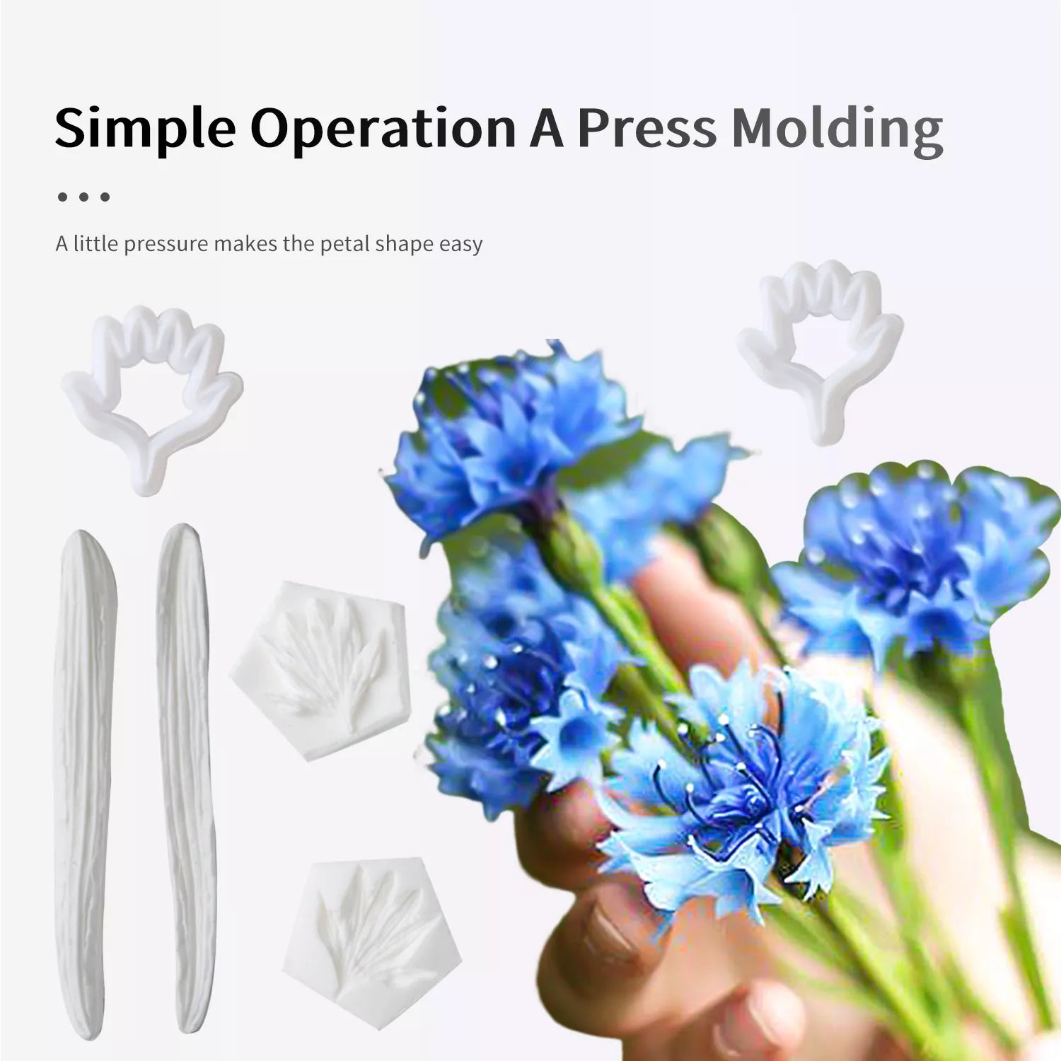Realistic Cornflower Petal and Leaf Sugar Paste Cutting And Embossing Silicone Mold Set