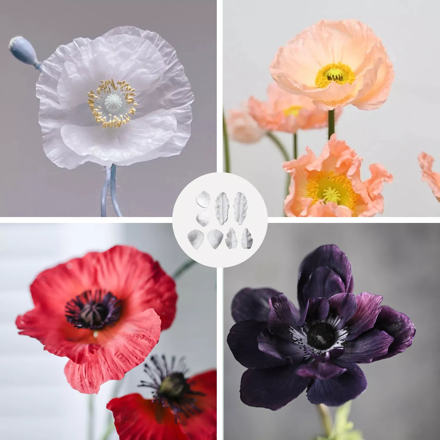 Realistic Poppy Sugar Paste Cutting And Embossing Silicone Mold Set