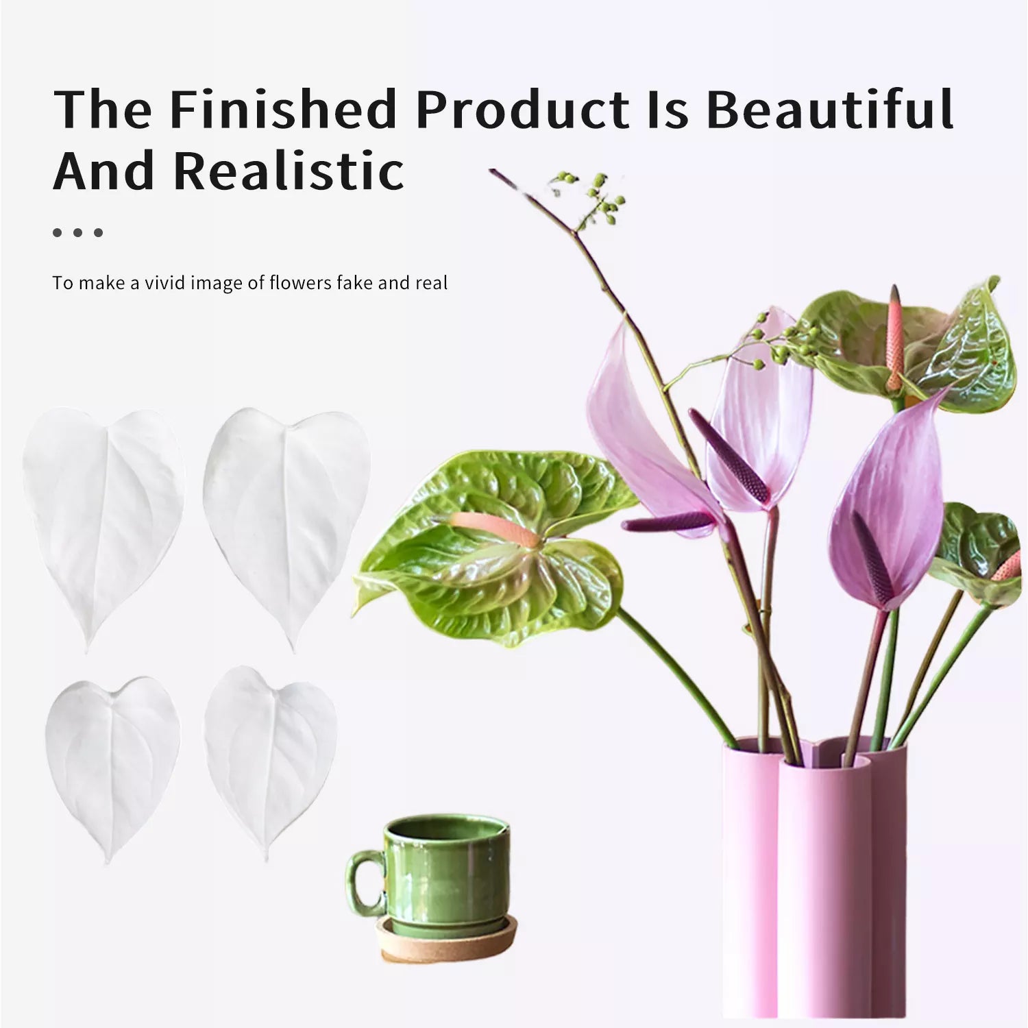 Realistic Anthurium Leaf Sugar Paste Cutting And Embossing Silicone Mold Set