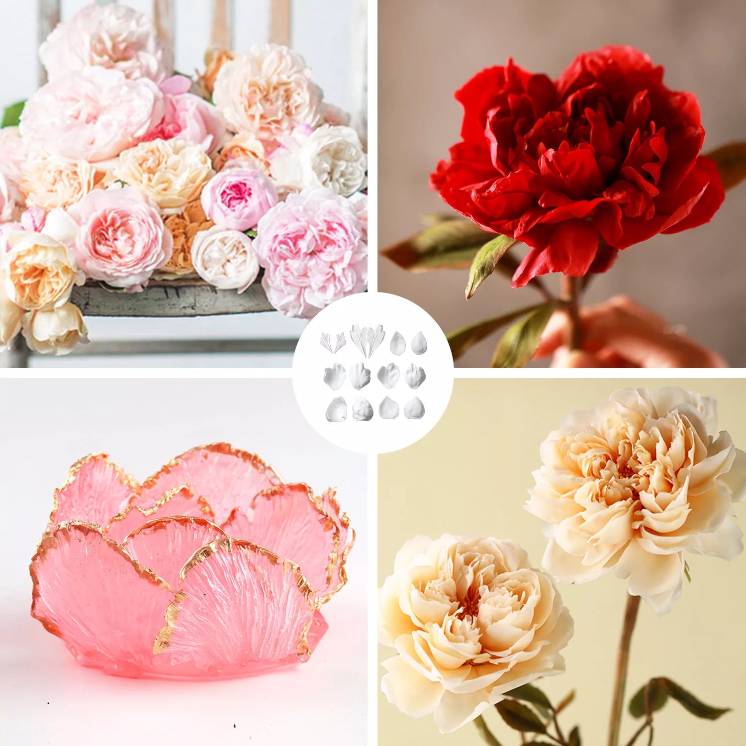 ZZJ0091 Realistic Peony Sugar Paste Cutting And Embossing Silicone Mold Set