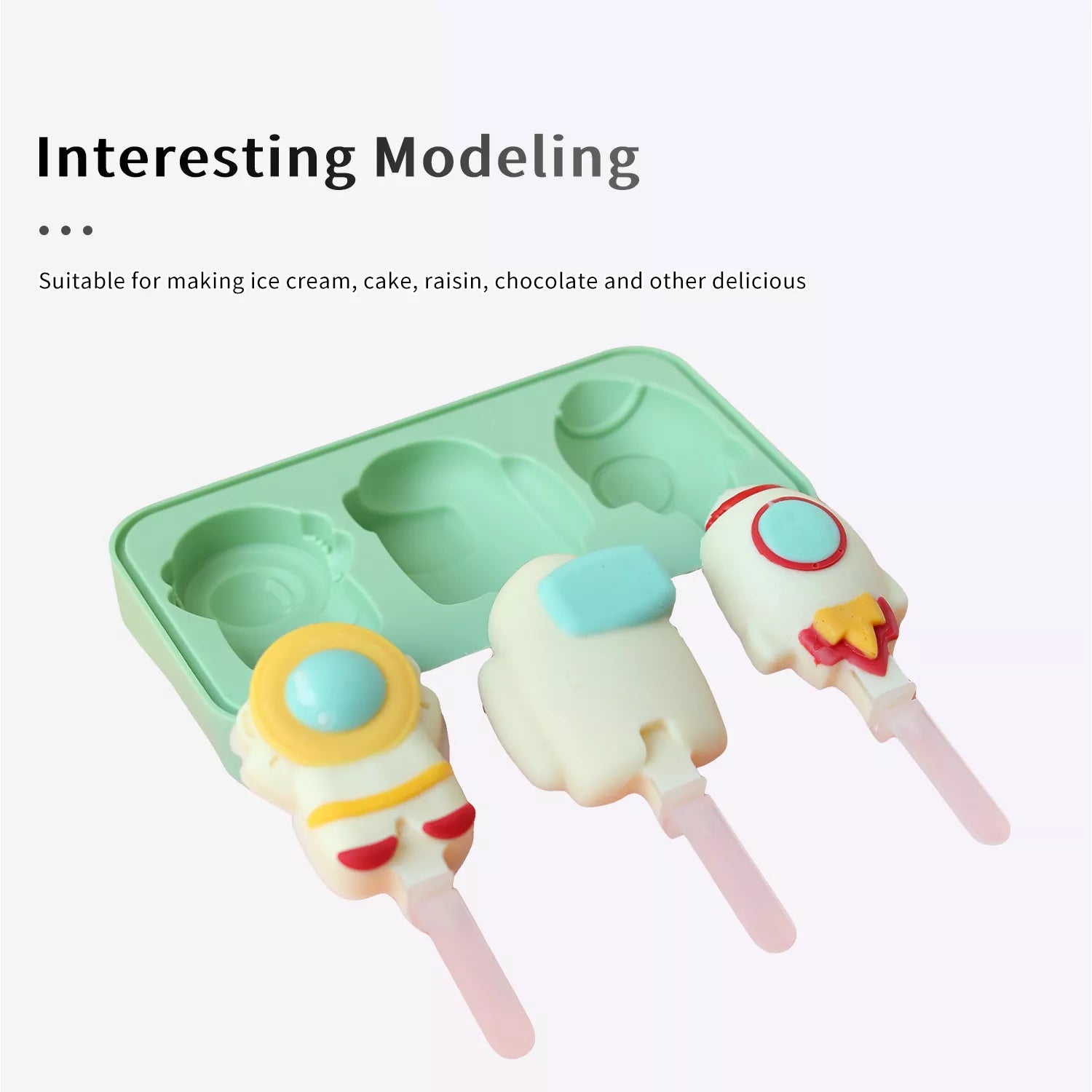 3-Cavity Cartoon Animal Ice Cream Silicone Mold