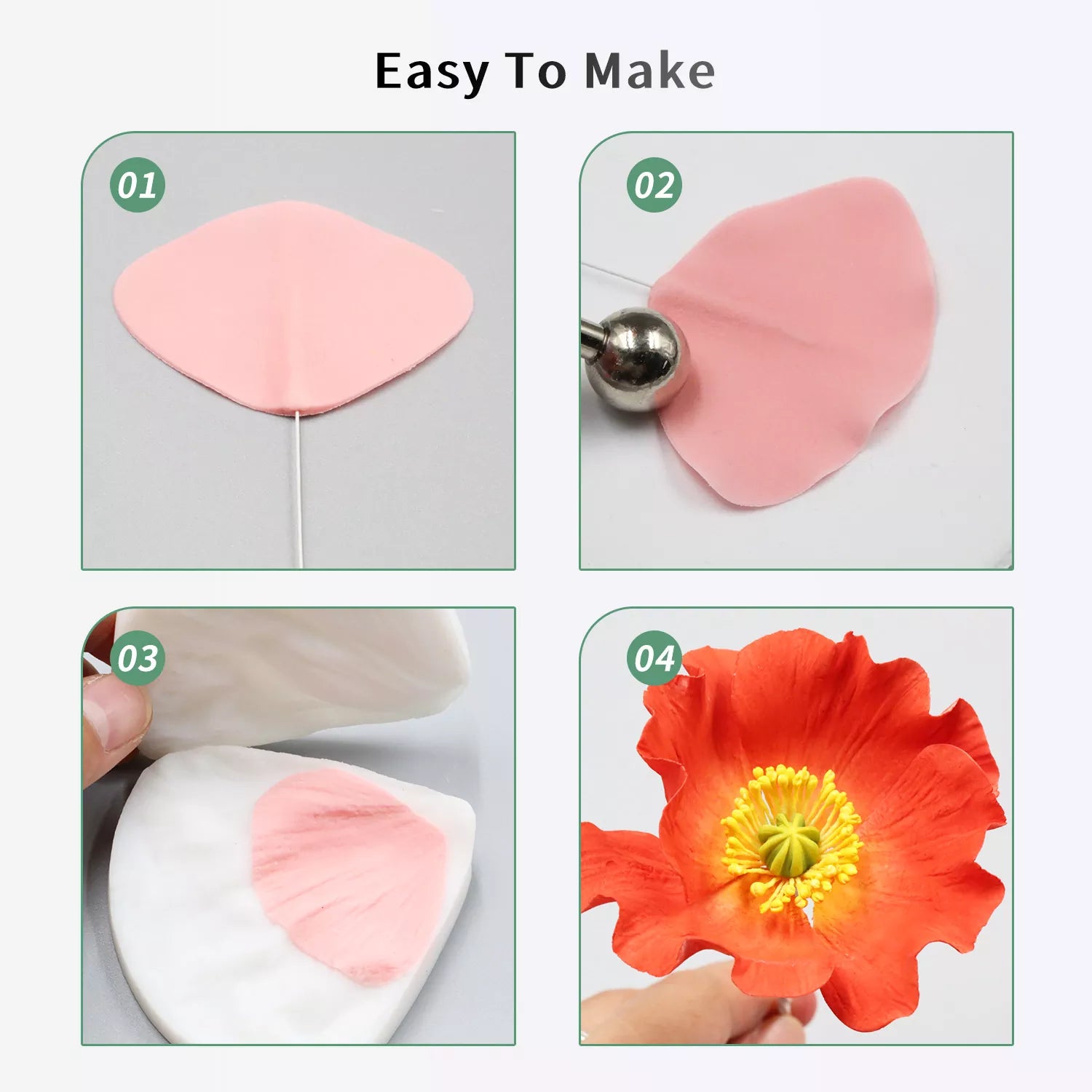 Realistic Poppy Sugar Paste Cutting And Embossing Silicone Mold Set