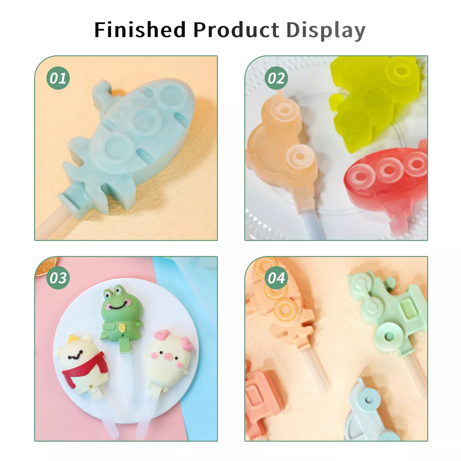 3-Cavity Cartoon Animal Ice Cream Silicone Mold