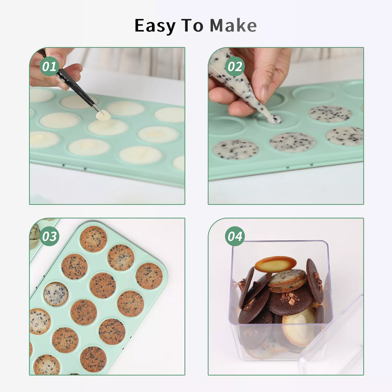 15-Cavity Green Macaron Biscuit Carbon Steel Baking Pan