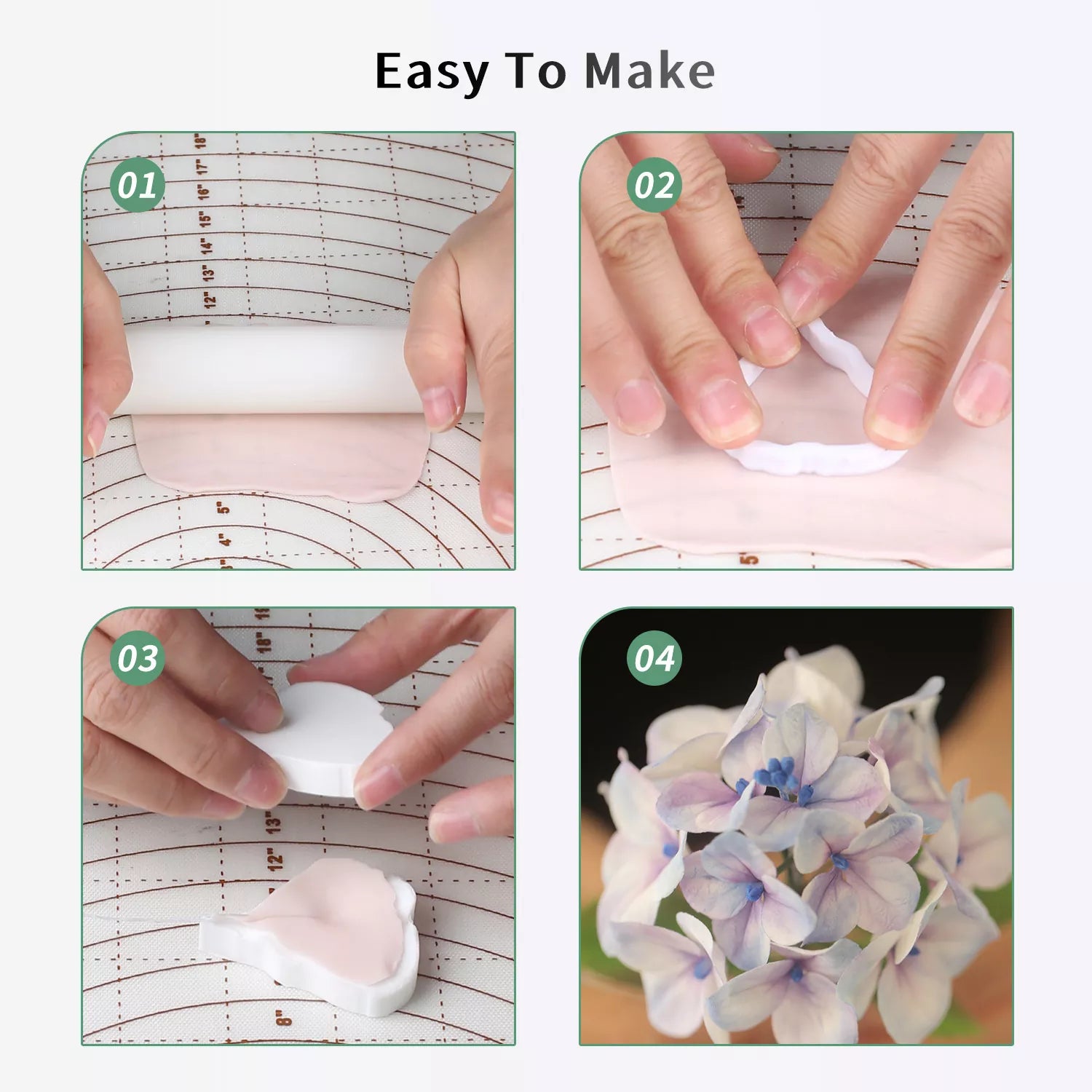 Realistic Hydrangea Sugar Paste Cutting And Embossing Silicone Mold Set