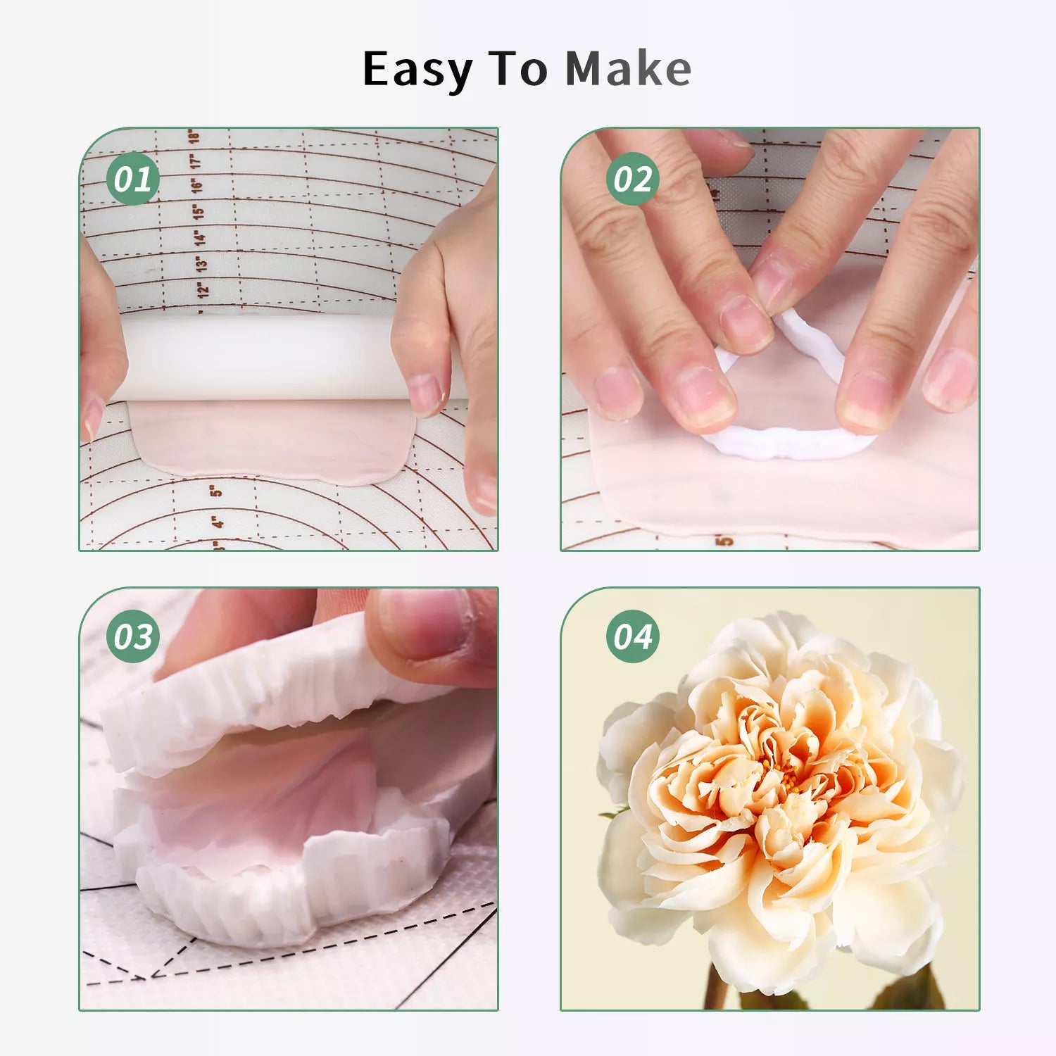 ZZJ0091 Realistic Peony Sugar Paste Cutting And Embossing Silicone Mold Set