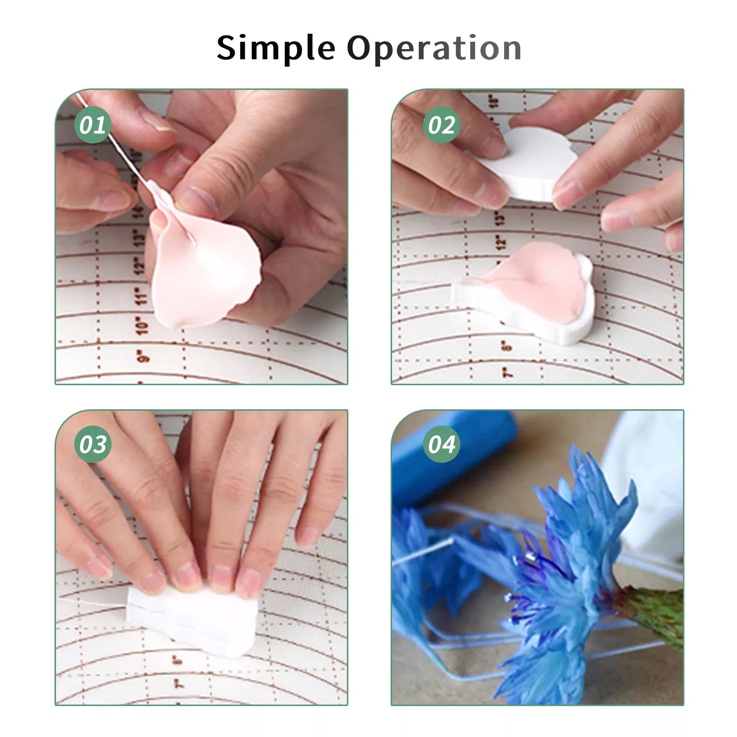 Realistic Cornflower Petal and Leaf Sugar Paste Cutting And Embossing Silicone Mold Set