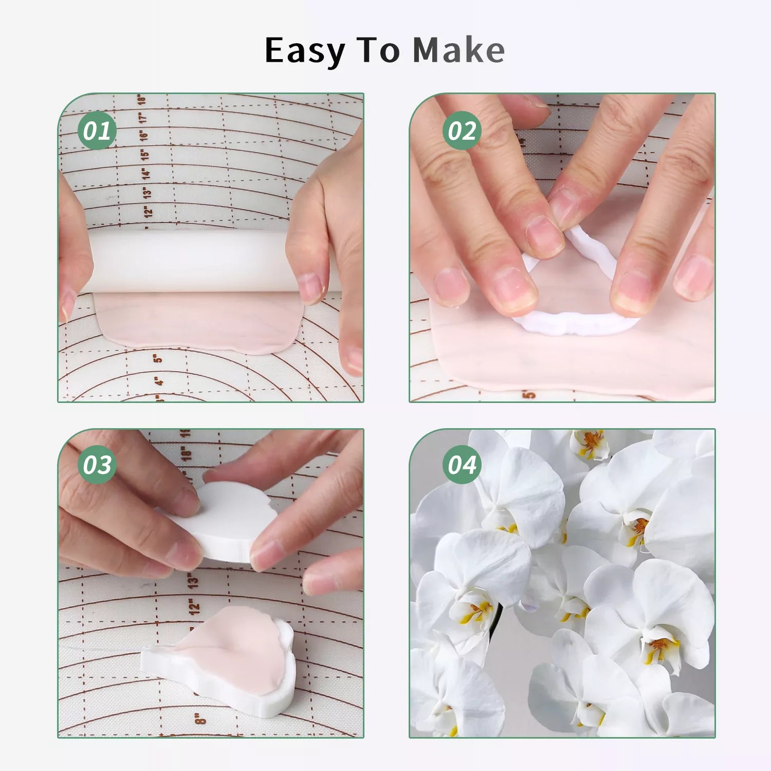 Realistic Phalaenopsis Orchid Sugar Paste Cutting And Embossing Silicone Mold Set