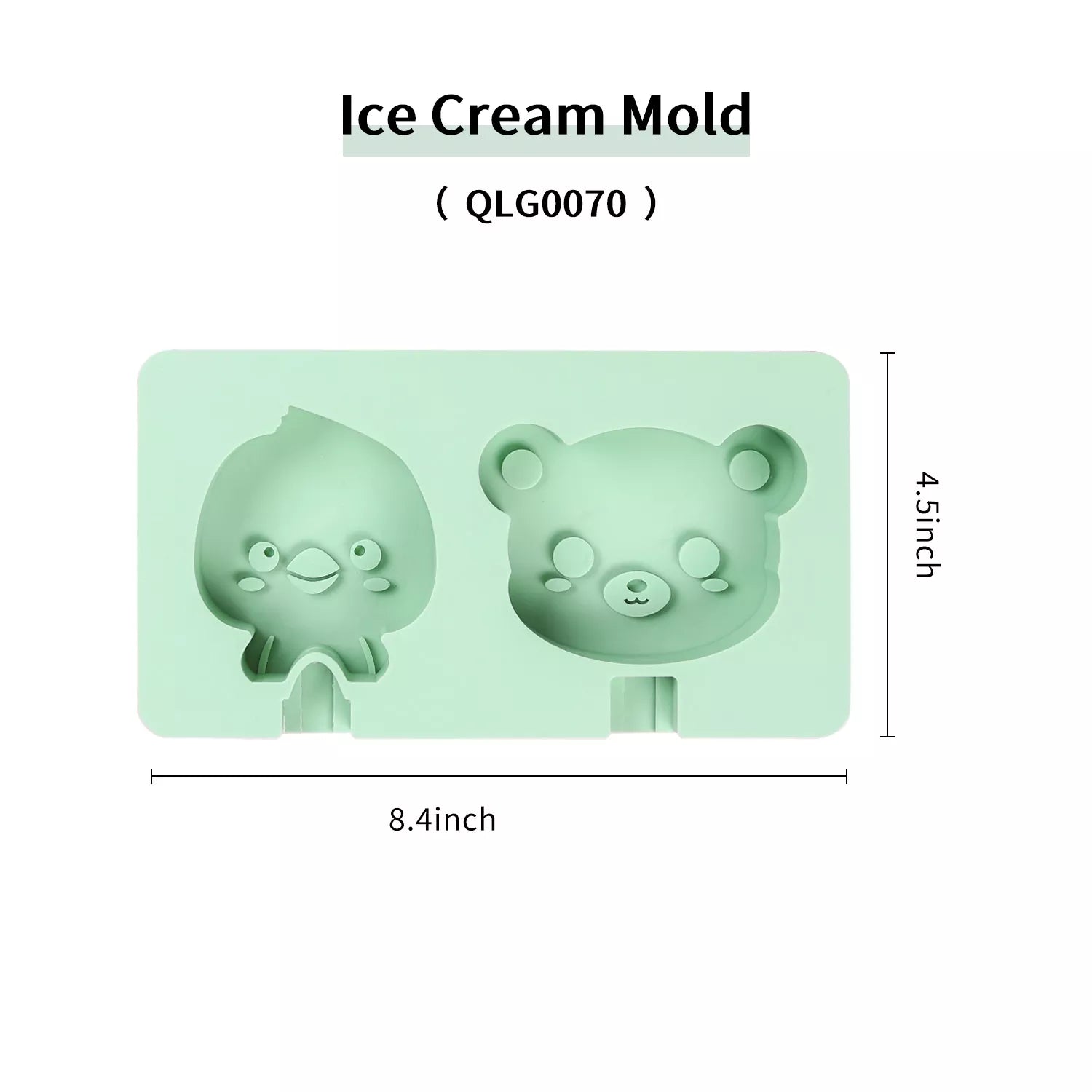 2-Cavity Cartoon Animal Ice Cream Silicone Mold