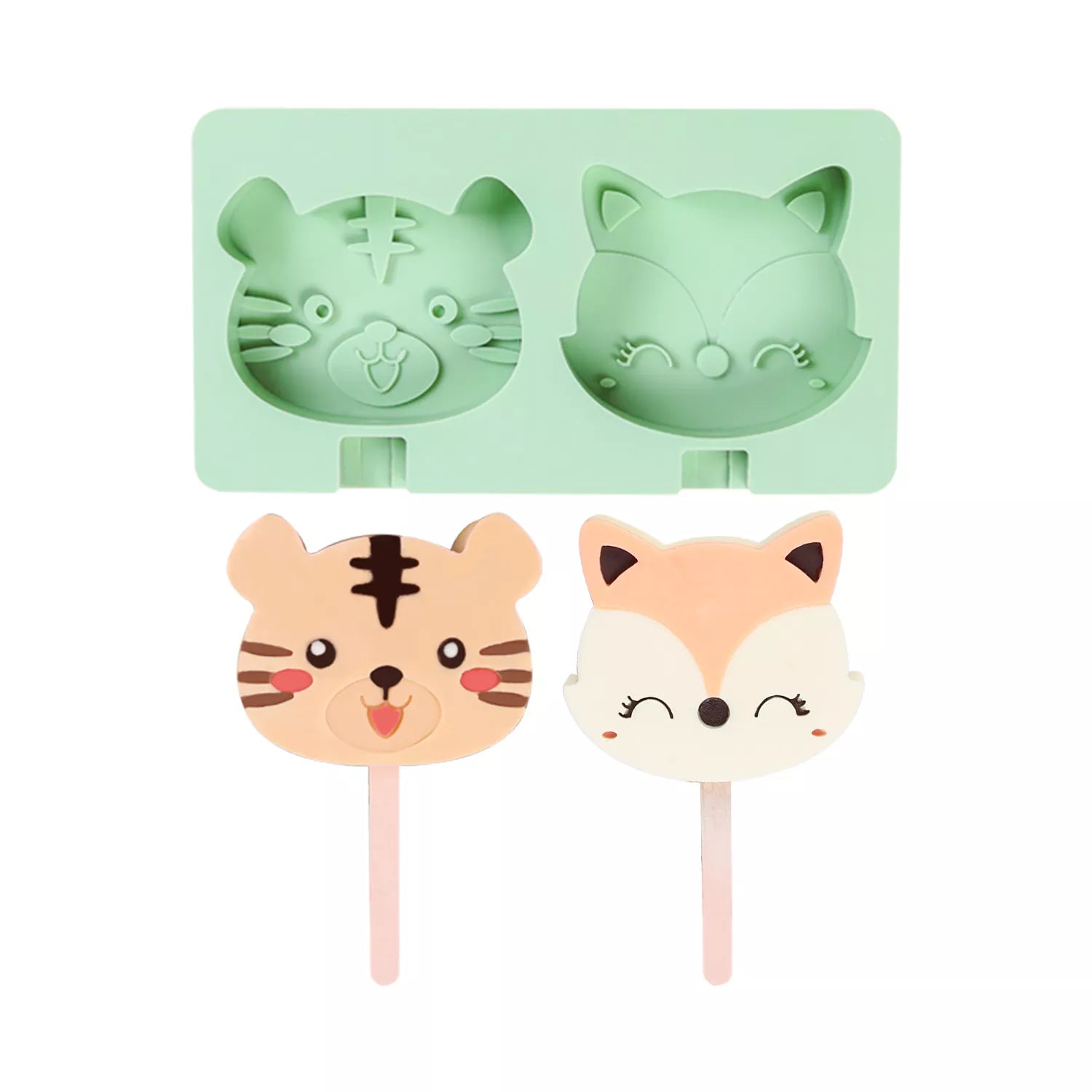 2-Cavity Cartoon Animal Ice Cream Silicone Mold