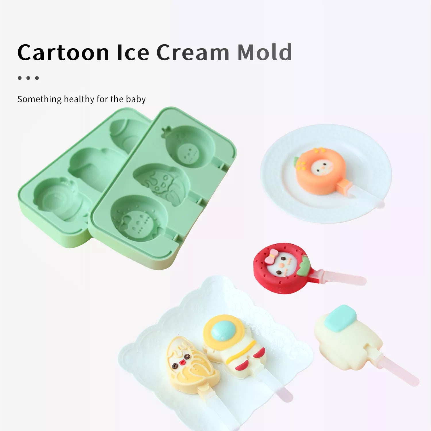 3-Cavity Cartoon Animal Ice Cream Silicone Mold