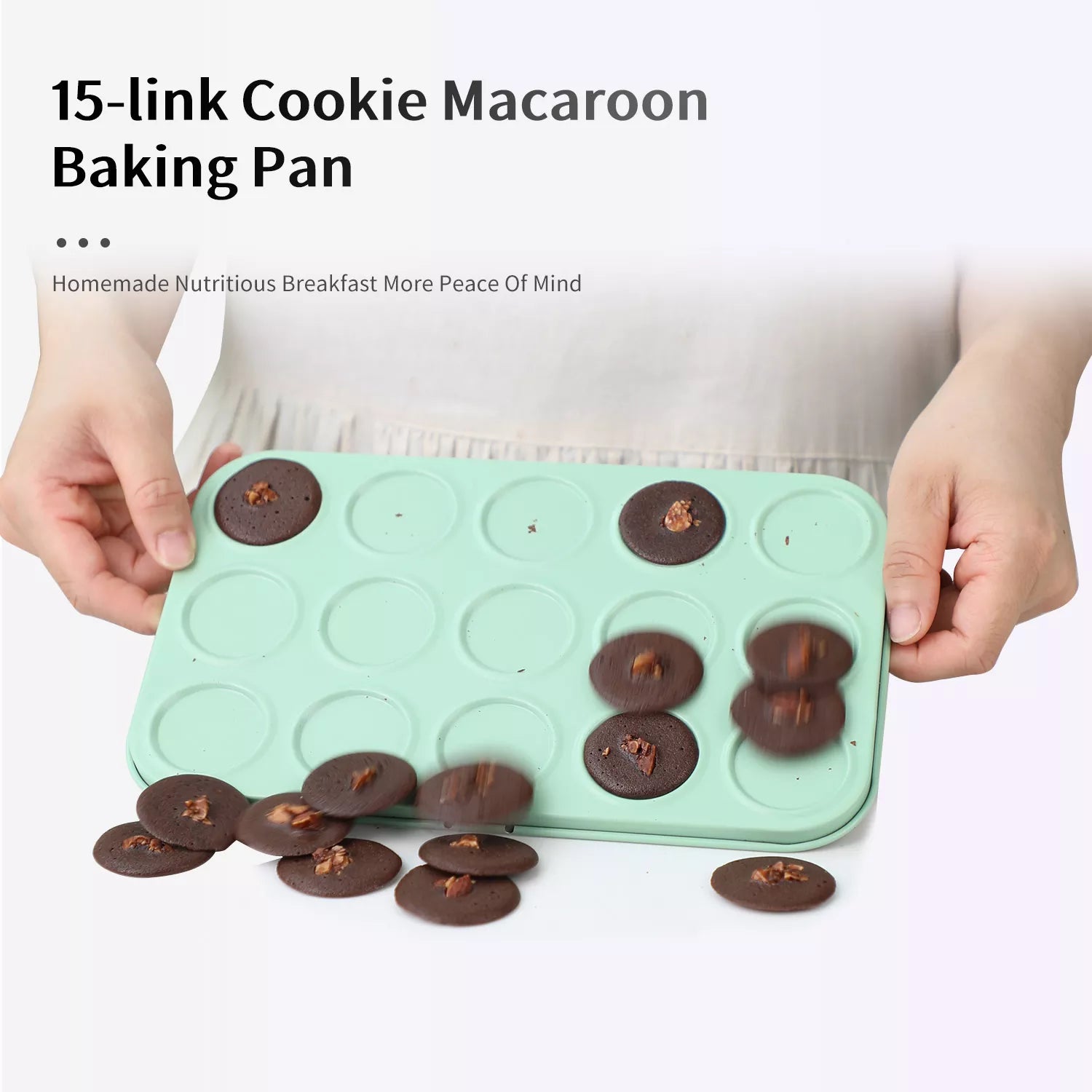 15-Cavity Green Macaron Biscuit Carbon Steel Baking Pan