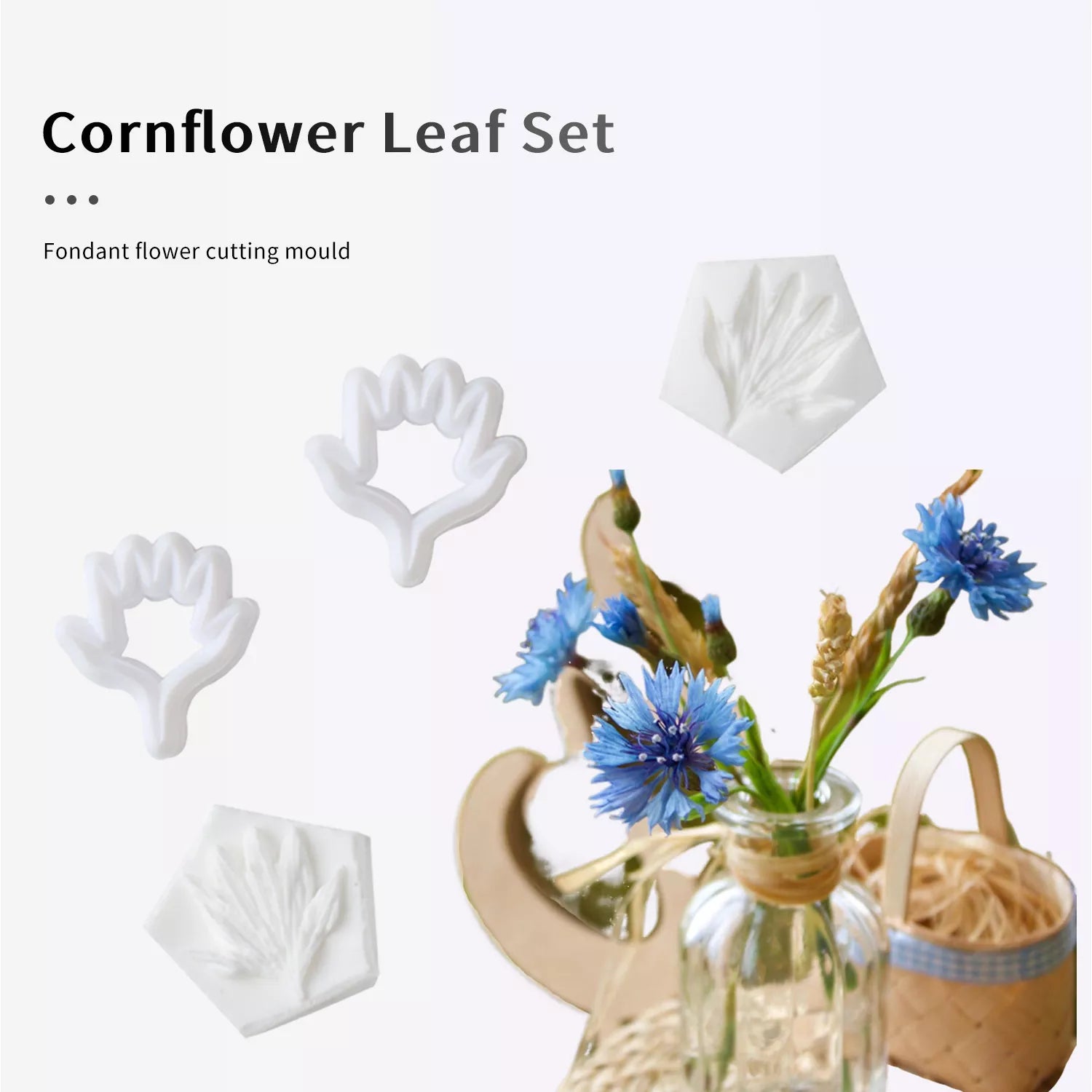 Realistic Cornflower Petal and Leaf Sugar Paste Cutting And Embossing Silicone Mold Set