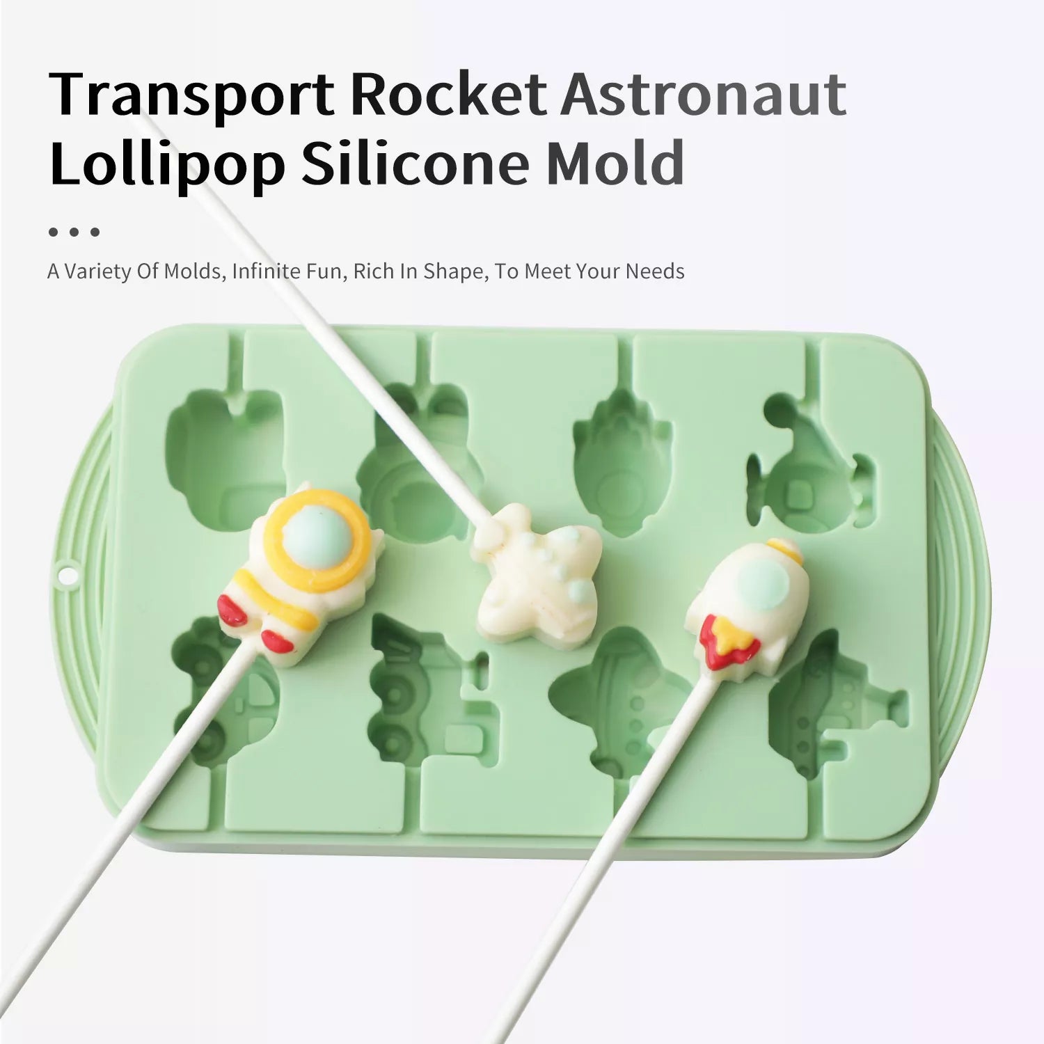 Traffic, Rocket, Astronaut 8-Connected Lollipop Silicone Mold