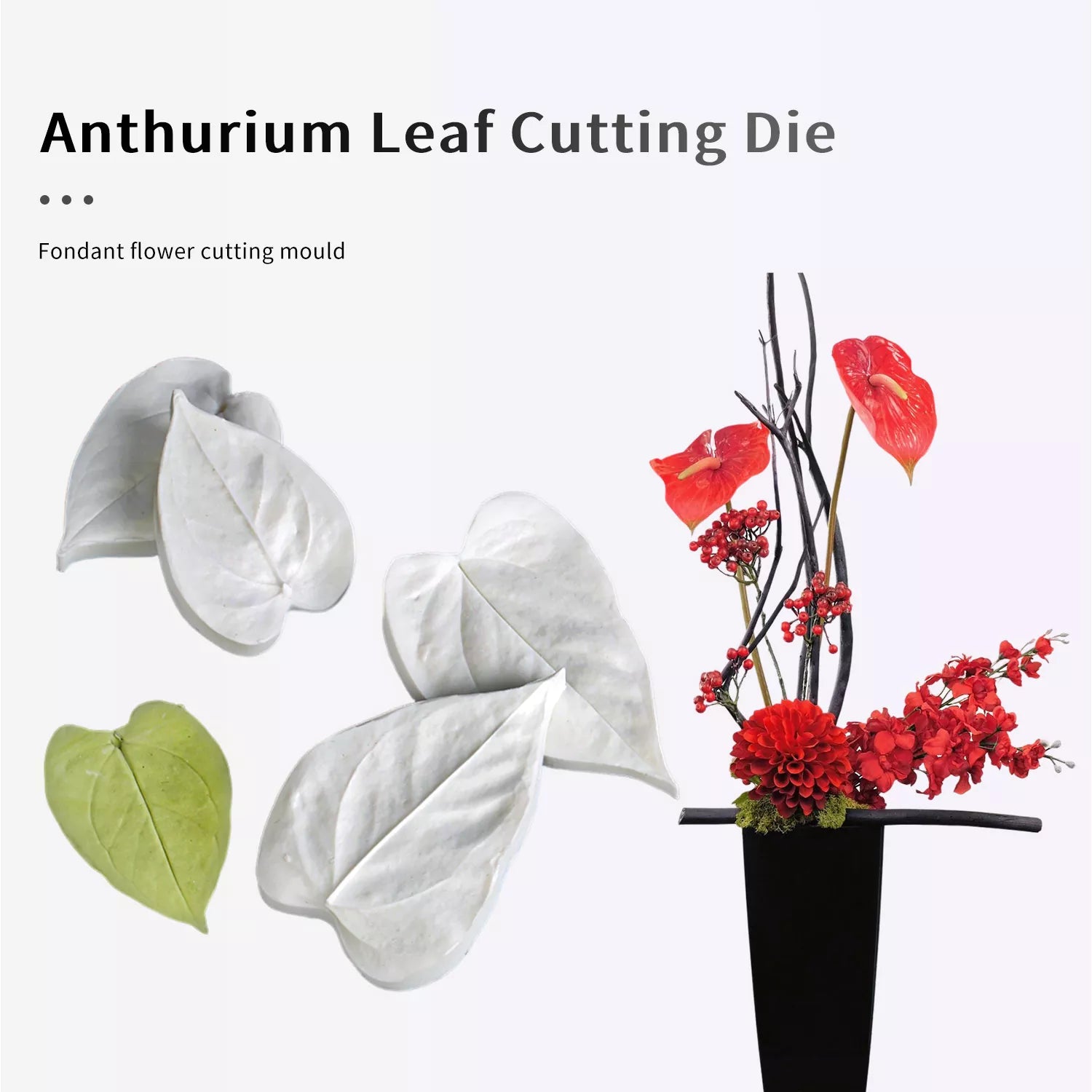 Realistic Anthurium Leaf Sugar Paste Cutting And Embossing Silicone Mold Set
