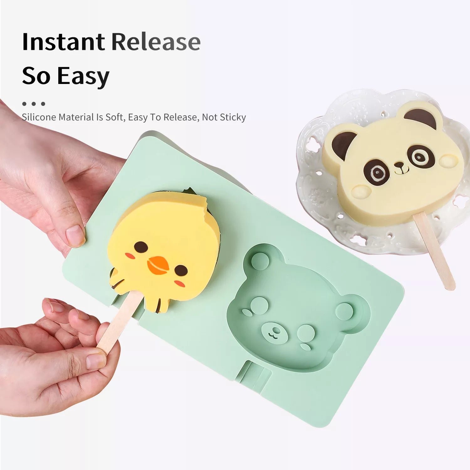 2-Cavity Cartoon Animal Ice Cream Silicone Mold