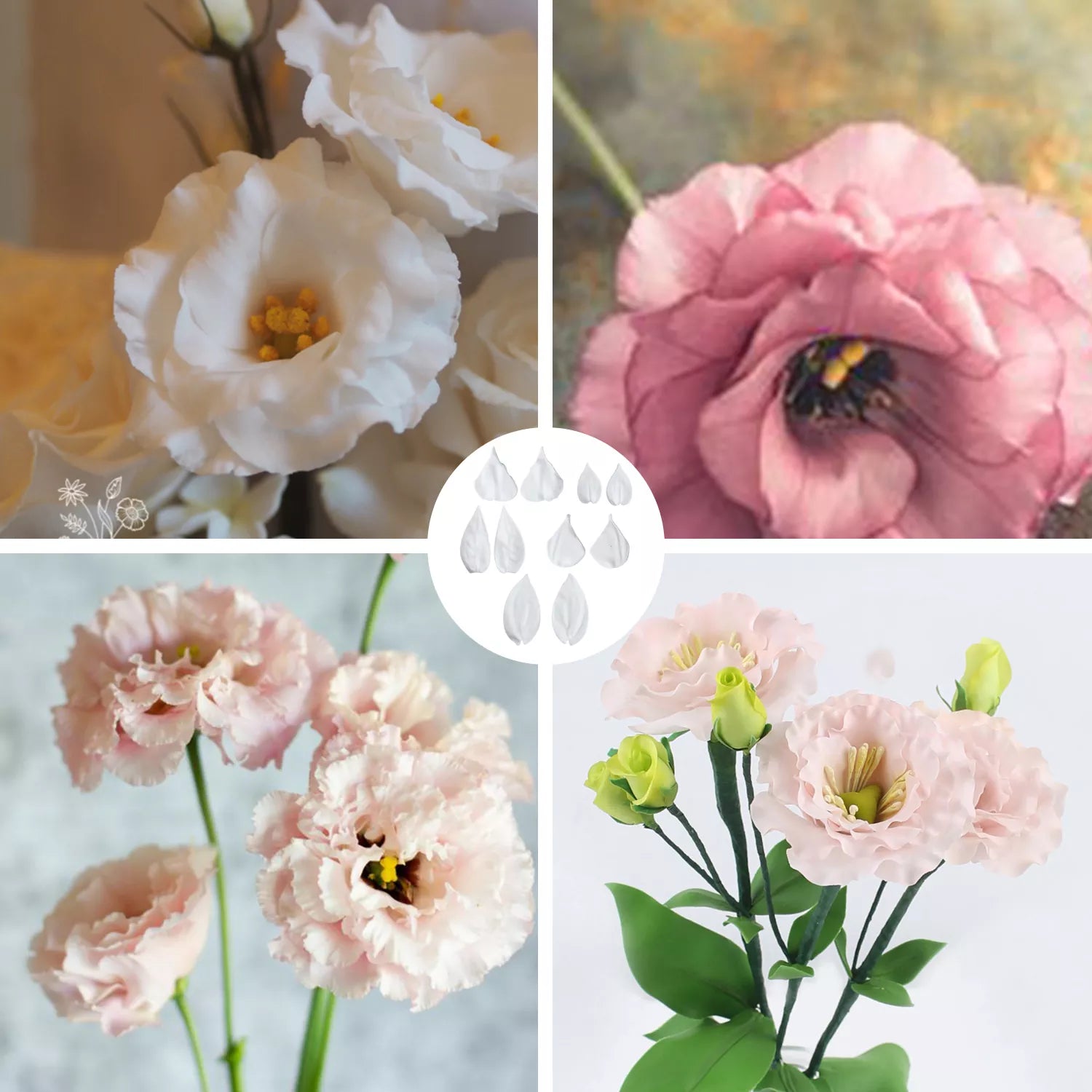 Realistic Eustoma Sugar Paste Cutting And Embossing Silicone Mold Set
