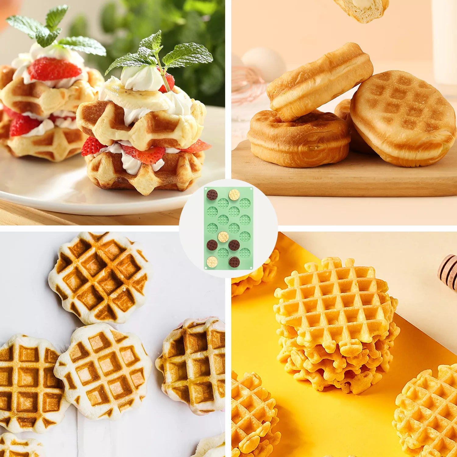 16-Cavity Round Waffle Silicone Mold