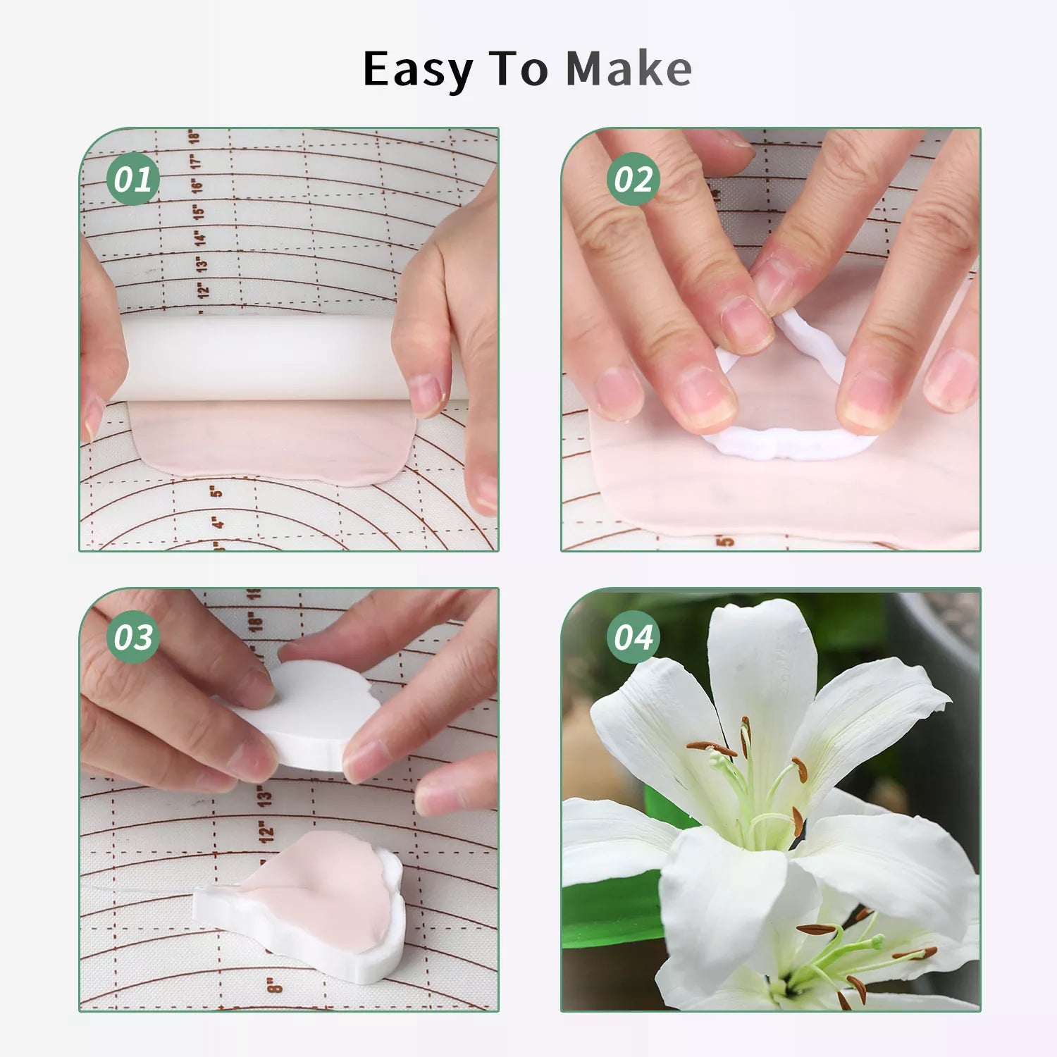 Realistic Lily Sugar Paste Cutting And Embossing Silicone Mold Set