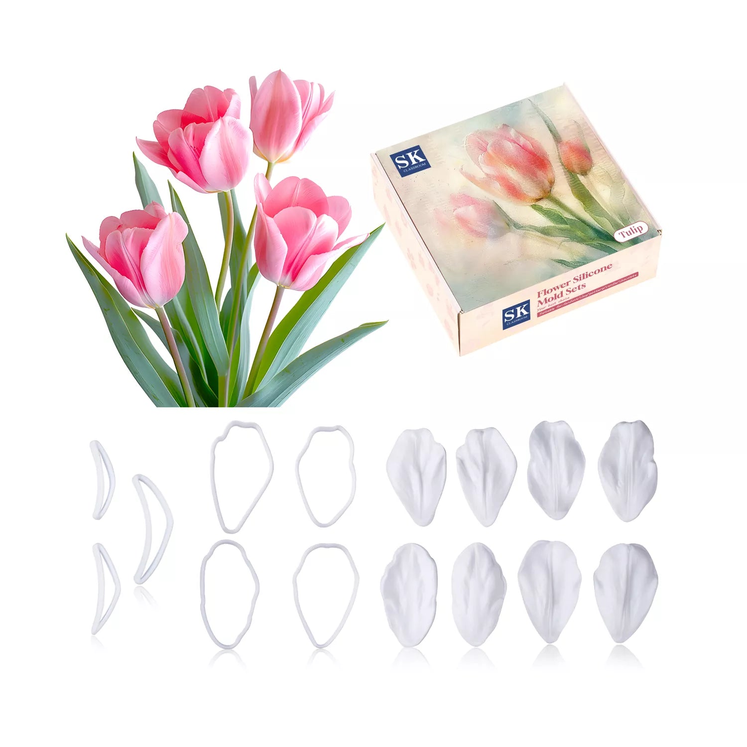 Realistic Tulip Sugar Paste Cutting And Embossing Silicone Mold Set