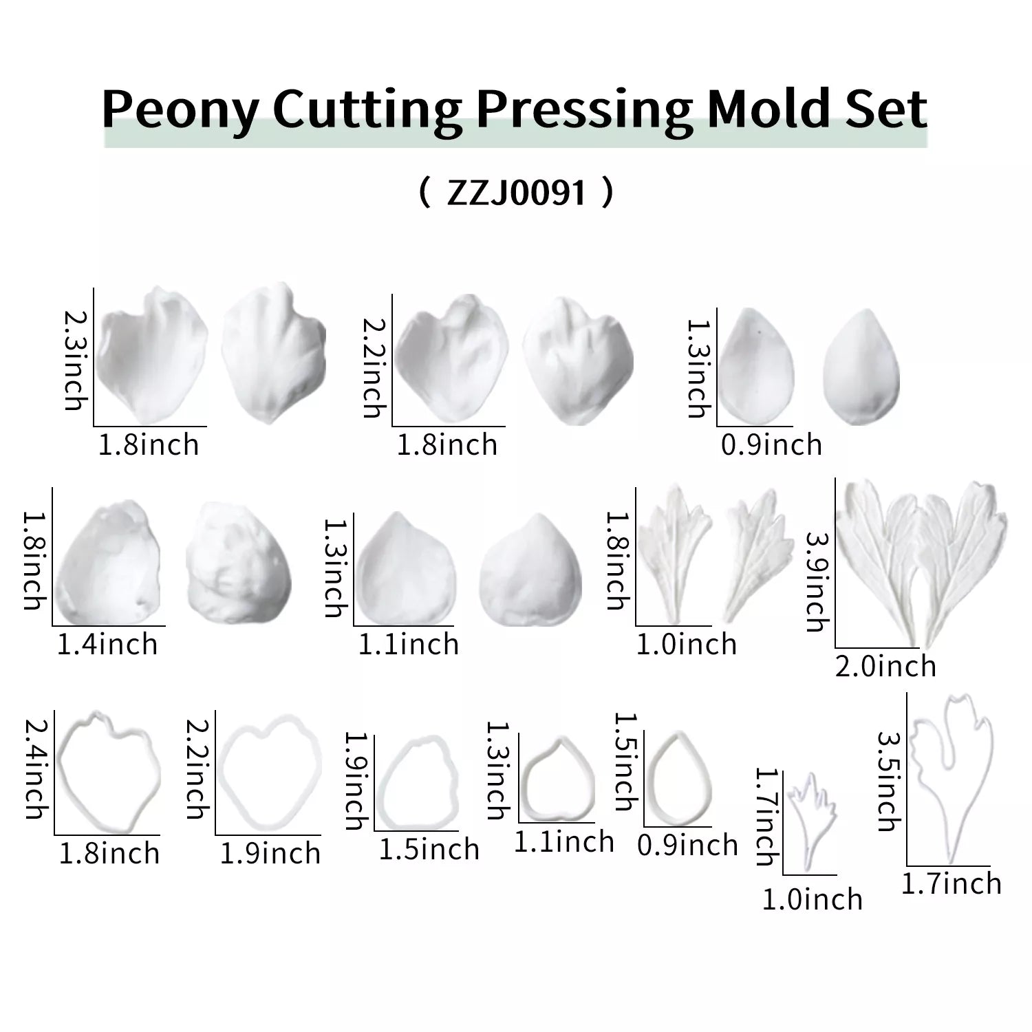 ZZJ0091 Realistic Peony Sugar Paste Cutting And Embossing Silicone Mold Set